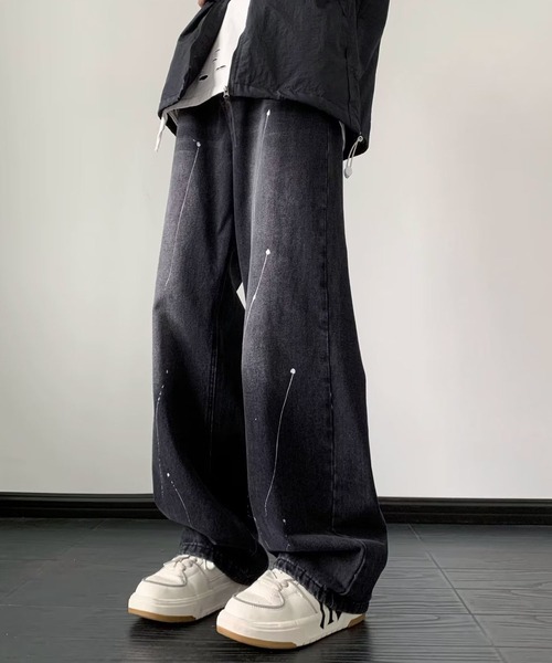 SHEPP（シープ）の「デザイン ワイドパンツ（デニムパンツ・メンズ・ブラック・S/L/M）」の2枚目の写真