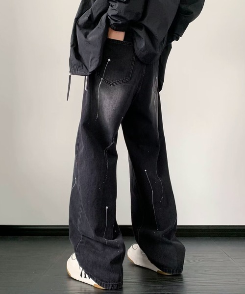 SHEPP（シープ）の「デザイン ワイドパンツ（デニムパンツ・メンズ・ブラック・S/L/M）」の4枚目の写真