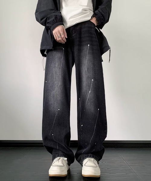 SHEPP（シープ）の「デザイン ワイドパンツ（デニムパンツ・メンズ・ブラック・S/L/M）」の3枚目の写真