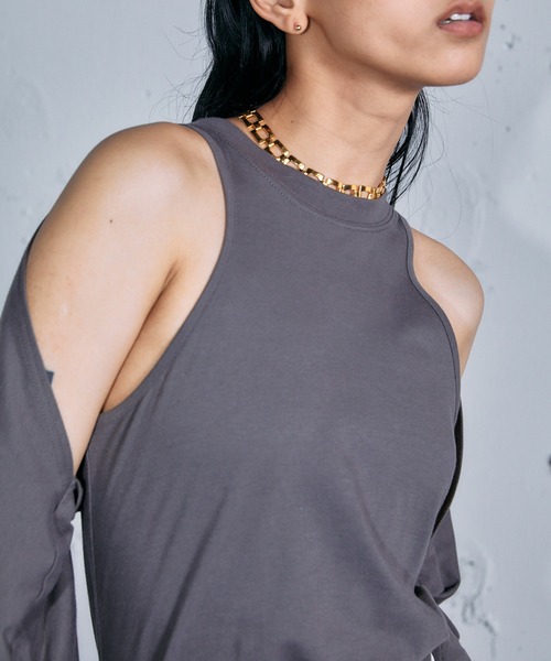 THINGS THAT MATTER（シングス ザット マター）の「LAYERED CUT AND SEW TOPS / レイヤードカットソートップス（Tシャツ/カットソー・レディース・ブラック/ホワイト/チャコールグレー・FREE）」の3枚目の写真