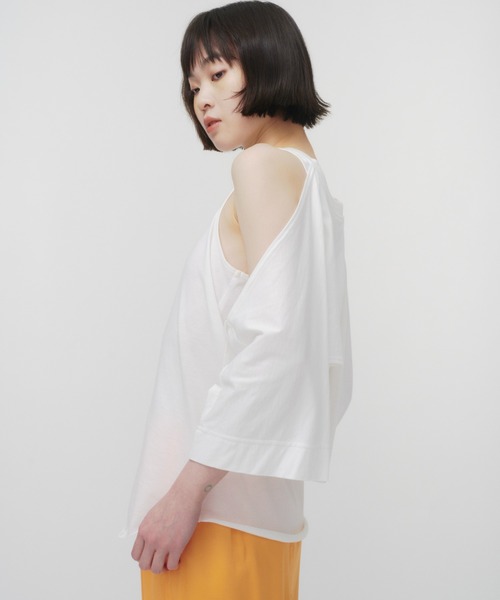 THINGS THAT MATTER（シングス ザット マター）の「LAYERED CUT AND SEW TOPS / レイヤードカットソートップス（Tシャツ/カットソー・レディース・ブラック/ホワイト/チャコールグレー・FREE）」の7枚目の写真