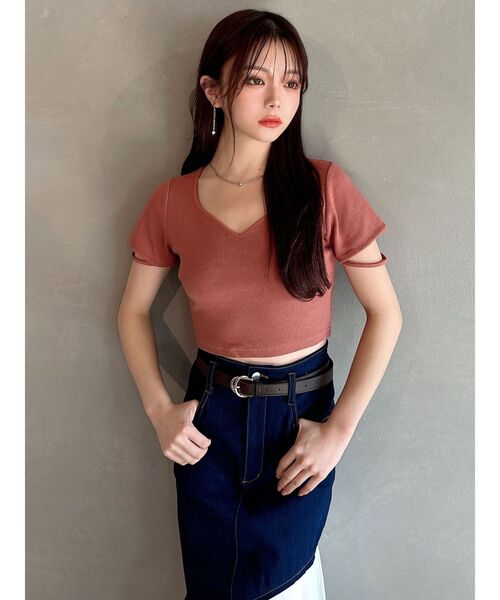 RESEXXY（リゼクシー）の「スリーブデザイントップス（Tシャツ/カットソー・レディース・ブルー/ブラック/その他1/オレンジ・FREE）」の6枚目の写真