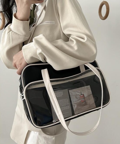 Mayree（メイリー）の「【urge select】クリアポケット スクールバッグ【A4サイズ収納可能】（ショルダーバッグ・レディース・ブラック/ホワイト・FREE）」の2枚目の写真