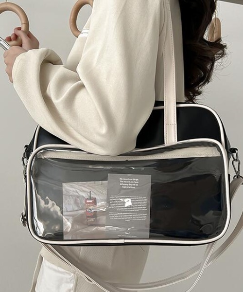 Mayree（メイリー）の「【urge select】クリアポケット スクールバッグ【A4サイズ収納可能】（ショルダーバッグ・レディース・ブラック/ホワイト・FREE）」の4枚目の写真