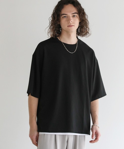 ASTRONOMY(アストロノミー)の「Buyer's Select / UVカット梨地裾スリット入りオーバーサイズ5分袖Tシャツ(Tシャツ/カットソー・メンズ・グレー/アイボリー/ブラック/ブルー系/ベージュ・L/LL/M)」の12枚目の写真