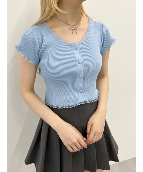 PHILLY(フィリー)の「【PHILLY】プチレースリブニットカーディガン(カーディガン/ボレロ・レディース・ブラック/ホワイト/ブルー・FREE)」の3枚目の写真