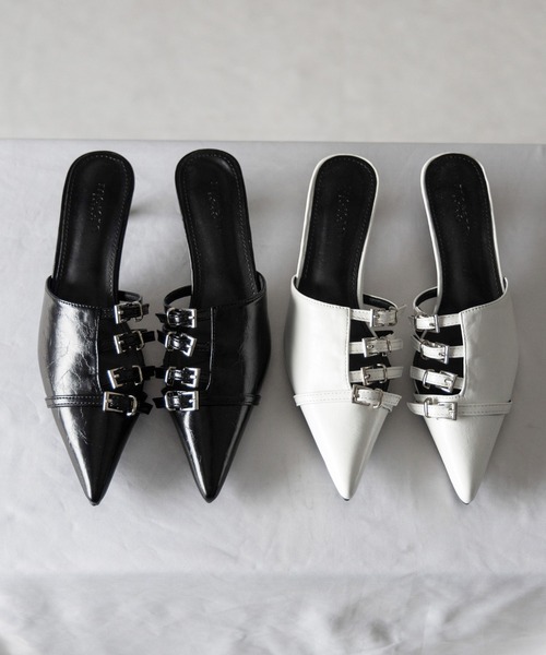 me+em select（ミームセレクト）の「※※【 ４color 】ベルテッドポインテッドトゥフェイクレザーミュール ／ belted pointed toe fake leather mules（パンプス・レディース・ホワイト/ブラック/シルバー/ブルー・39/38/37/36）」の5枚目の写真