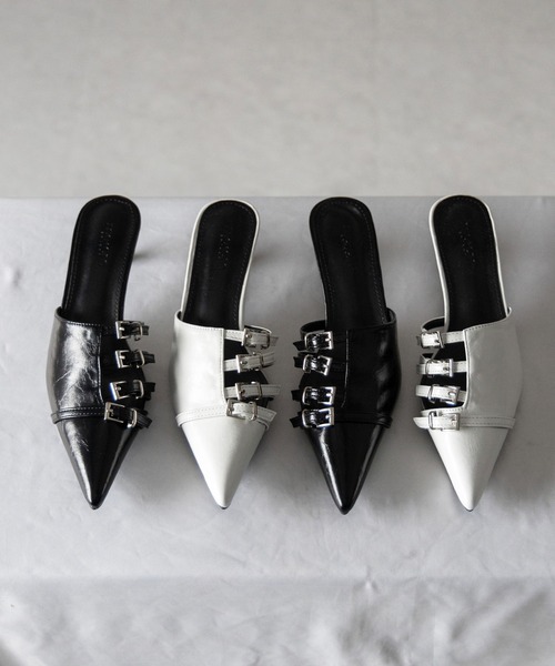 me+em select（ミームセレクト）の「※※【 ４color 】ベルテッドポインテッドトゥフェイクレザーミュール ／ belted pointed toe fake leather mules（パンプス・レディース・ホワイト/ブラック/シルバー/ブルー・39/38/37/36）」の8枚目の写真
