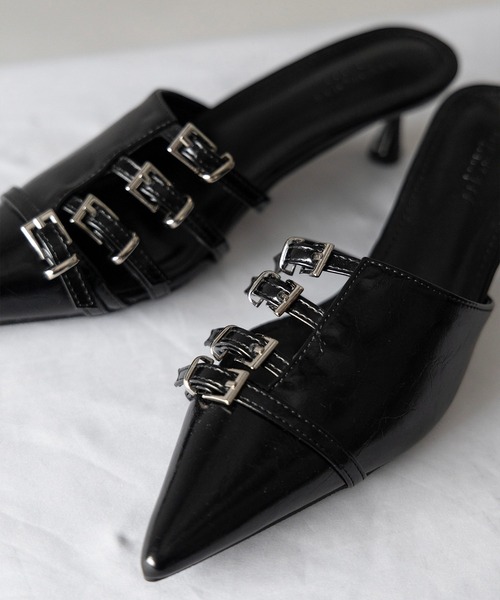 me+em select（ミームセレクト）の「※※【 ４color 】ベルテッドポインテッドトゥフェイクレザーミュール ／ belted pointed toe fake leather mules（パンプス・レディース・ホワイト/ブラック/シルバー/ブルー・39/38/37/36）」の9枚目の写真