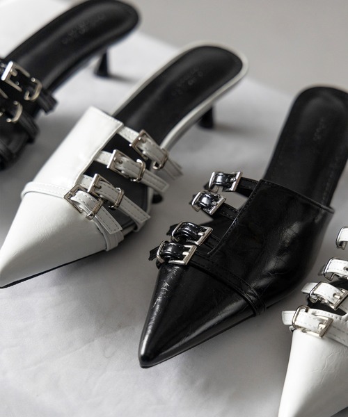 me+em select（ミームセレクト）の「※※【 ４color 】ベルテッドポインテッドトゥフェイクレザーミュール ／ belted pointed toe fake leather mules（パンプス・レディース・ホワイト/ブラック/シルバー/ブルー・39/38/37/36）」の10枚目の写真