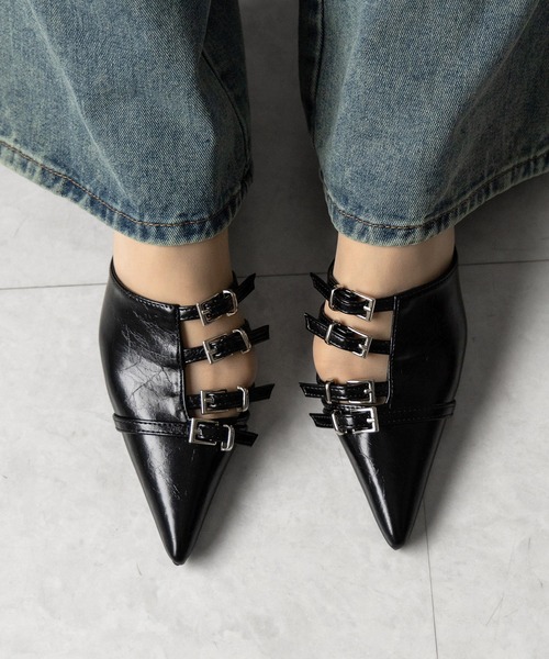me+em select（ミームセレクト）の「※※【 ４color 】ベルテッドポインテッドトゥフェイクレザーミュール ／ belted pointed toe fake leather mules（パンプス・レディース・ホワイト/ブラック/シルバー/ブルー・39/38/37/36）」の13枚目の写真