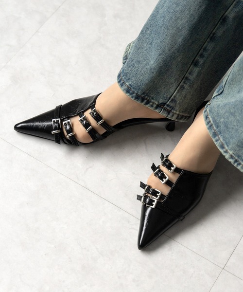 me+em select（ミームセレクト）の「※※【 ４color 】ベルテッドポインテッドトゥフェイクレザーミュール ／ belted pointed toe fake leather mules（パンプス・レディース・ホワイト/ブラック/シルバー/ブルー・39/38/37/36）」の14枚目の写真