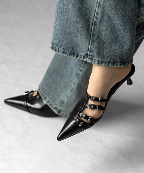 me+em select（ミームセレクト）の「※※【 ４color 】ベルテッドポインテッドトゥフェイクレザーミュール ／ belted pointed toe fake leather mules（パンプス・レディース・ホワイト/ブラック/シルバー/ブルー・39/38/37/36）」の15枚目の写真