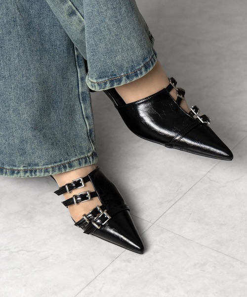 me+em select（ミームセレクト）の「※※【 ４color 】ベルテッドポインテッドトゥフェイクレザーミュール ／ belted pointed toe fake leather mules（パンプス・レディース・ホワイト/ブラック/シルバー/ブルー・39/38/37/36）」の16枚目の写真
