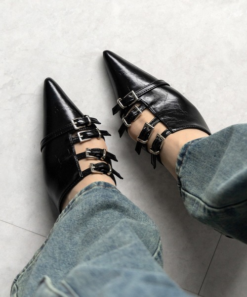 me+em select（ミームセレクト）の「※※【 ４color 】ベルテッドポインテッドトゥフェイクレザーミュール ／ belted pointed toe fake leather mules（パンプス・レディース・ホワイト/ブラック/シルバー/ブルー・39/38/37/36）」の19枚目の写真