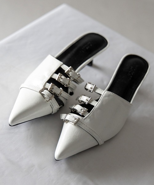 me+em select（ミームセレクト）の「※※【 ４color 】ベルテッドポインテッドトゥフェイクレザーミュール ／ belted pointed toe fake leather mules（パンプス・レディース・ホワイト/ブラック/シルバー/ブルー・39/38/37/36）」の20枚目の写真
