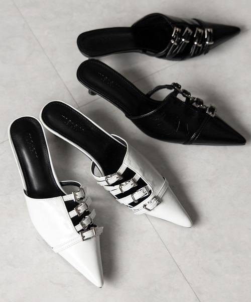 me+em select（ミームセレクト）の「※※【 ４color 】ベルテッドポインテッドトゥフェイクレザーミュール ／ belted pointed toe fake leather mules（パンプス・レディース・ホワイト/ブラック/シルバー/ブルー・39/38/37/36）」の21枚目の写真