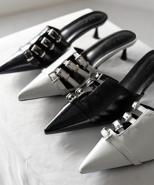 me+em select（ミームセレクト）の「※※【 ４color 】ベルテッドポインテッドトゥフェイクレザーミュール ／ belted pointed toe fake leather mules（パンプス・レディース・ホワイト/ブラック/シルバー/ブルー・39/38/37/36）」の7枚目の写真