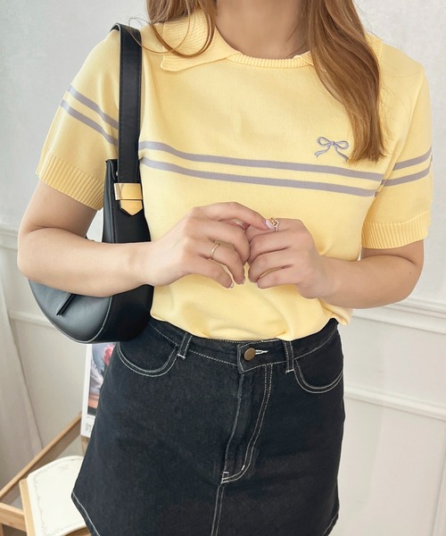 apres jour（アプレジュール）の「リボン刺繍襟付きニット【ZOZOTOWN限定アイテム】（ニット/セーター・レディース・アイボリー/ブルー/イエロー・フリー/X-LARGE）」の2枚目の写真