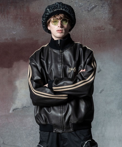 glamb（グラム）の「Synth Leather Track Jacket / シンセレザートラックジャケット（ジャージ・メンズ・ブラック/ブルー・S/M/L）」の3枚目の写真