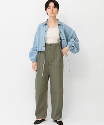コットンリネンカルゼサスペンダーバックルパンツ