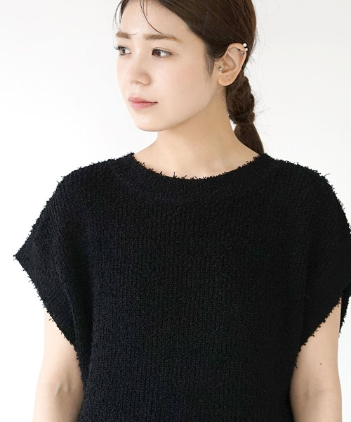 e-zakkamania stores(イーザッカマニアストアーズ)の「ロングパイルヤーン サマーニット(ニット/セーター・レディース・ブラック/アイボリー・フリー)」の12枚目の写真