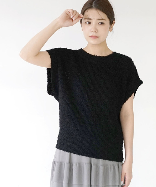 e-zakkamania stores(イーザッカマニアストアーズ)の「ロングパイルヤーン サマーニット(ニット/セーター・レディース・ブラック/アイボリー・フリー)」の13枚目の写真