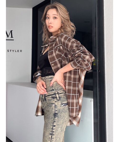 GYDA（ジェイダ）の「MANY MIX CHECKシャツ（シャツ/ブラウス・レディース・ブラウン/ブラック・FREE）」の8枚目の写真