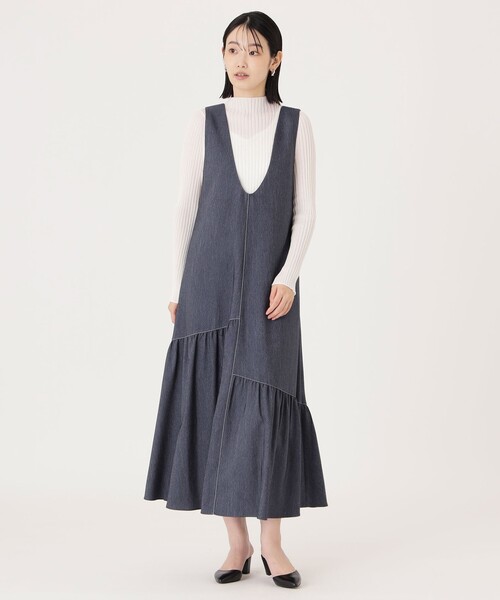 CAST:(キャストコロン)の「【イチオシ】デニムライクギャザージャンパースカート(ジャンパースカート・レディース・ネイビー・S/M)」の2枚目の写真