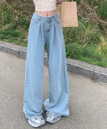 【HOOK】for girls リヨセルコットン涼感ライトデニムワイドパンツ