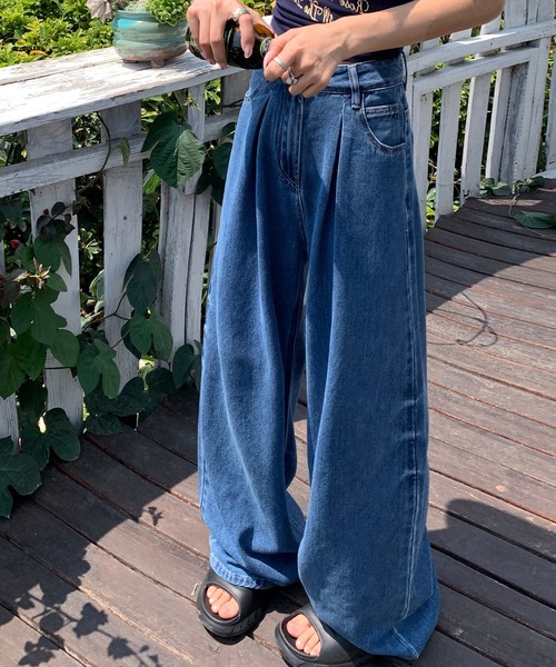 HOOK(フック)の「【HOOK】for girls リヨセルコットン涼感ライトデニムワイドパンツ(デニムパンツ・レディース・ライトブルー・M/S/L)」の13枚目の写真