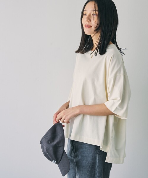 coen(コーエン)の「【WELLTECT】スクエアTシャツ(Tシャツ/カットソー・レディース・ナチュラル/ブラック/ダークグレー・M/L)」の5枚目の写真