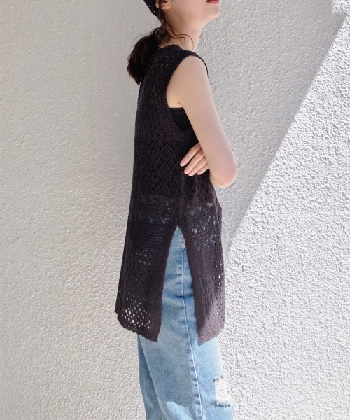 Rejoule(リジュール)の「透かし編みサマーニットトップス(Tシャツ/カットソー・レディース・アイボリー/チャコールグレー/ブラック・FREE)」の5枚目の写真