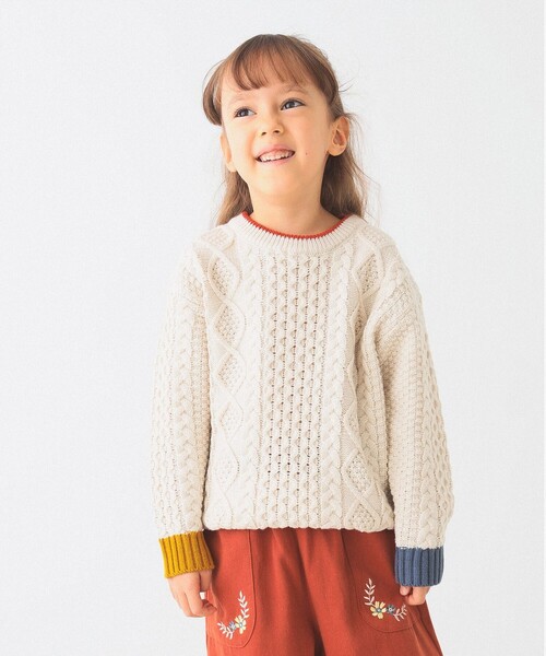 BEAMS mini（ビームスミニ）の「ケーブルニット プルオーバー 2024FW（90～150cm）（ニット/セーター・キッズ・ホワイト系その他5/イエロー系その他5/サックスブルー/ダークグリーン・90/100/110/120/130/140/150）」の2枚目の写真