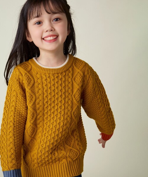 BEAMS mini（ビームスミニ）の「ケーブルニット プルオーバー 2024FW（90～150cm）（ニット/セーター・キッズ・ホワイト系その他5/イエロー系その他5/サックスブルー/ダークグリーン・90/100/110/120/130/140/150）」の4枚目の写真