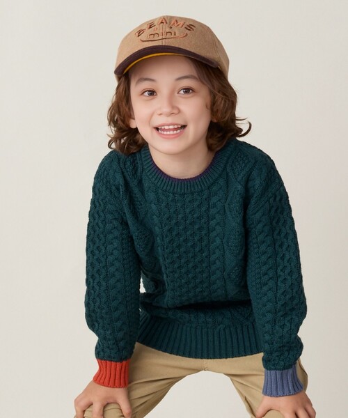 BEAMS mini（ビームスミニ）の「ケーブルニット プルオーバー 2024FW（90～150cm）（ニット/セーター・キッズ・ホワイト系その他5/イエロー系その他5/サックスブルー/ダークグリーン・90/100/110/120/130/140/150）」の3枚目の写真