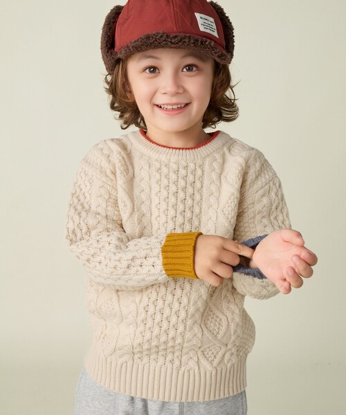 BEAMS mini（ビームスミニ）の「ケーブルニット プルオーバー 2024FW（90～150cm）（ニット/セーター・キッズ・ホワイト系その他5/イエロー系その他5/サックスブルー/ダークグリーン・90/100/110/120/130/140/150）」の5枚目の写真