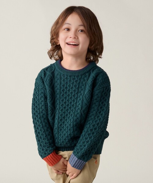 BEAMS mini（ビームスミニ）の「ケーブルニット プルオーバー 2024FW（90～150cm）（ニット/セーター・キッズ・ホワイト系その他5/イエロー系その他5/サックスブルー/ダークグリーン・90/100/110/120/130/140/150）」の13枚目の写真