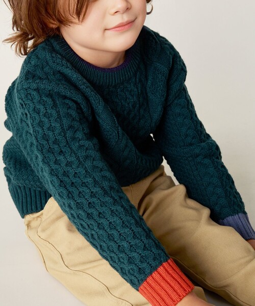 BEAMS mini（ビームスミニ）の「ケーブルニット プルオーバー 2024FW（90～150cm）（ニット/セーター・キッズ・ホワイト系その他5/イエロー系その他5/サックスブルー/ダークグリーン・90/100/110/120/130/140/150）」の14枚目の写真
