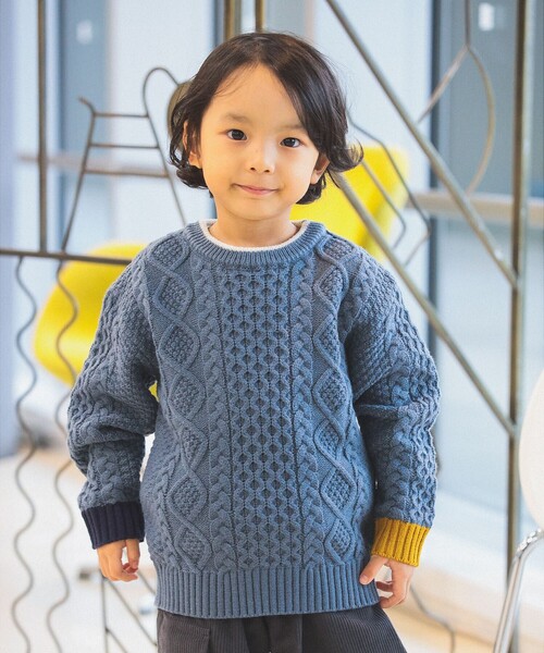 BEAMS mini（ビームスミニ）の「ケーブルニット プルオーバー 2024FW（90～150cm）（ニット/セーター・キッズ・ホワイト系その他5/イエロー系その他5/サックスブルー/ダークグリーン・90/100/110/120/130/140/150）」の18枚目の写真