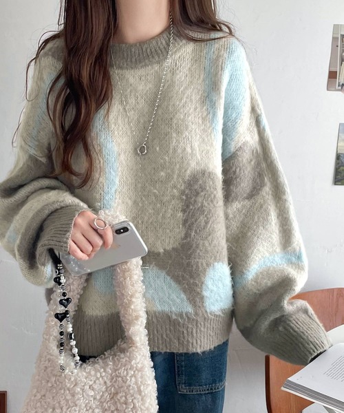 セール】1枚で映える主役級。ウェーブ柄ダブルジャガードシャギー