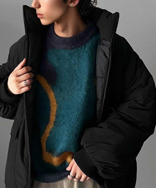 classicalelf(クラシカルエルフ)の「1枚で映える主役級。ウェーブ柄ダブルジャガードシャギーニット オーバーサイズ プルオーバー(ニット/セーター・メンズ・ネイビー/ライトグレー・MEDIUM/LARGE/X-LARGE)」の10枚目の写真