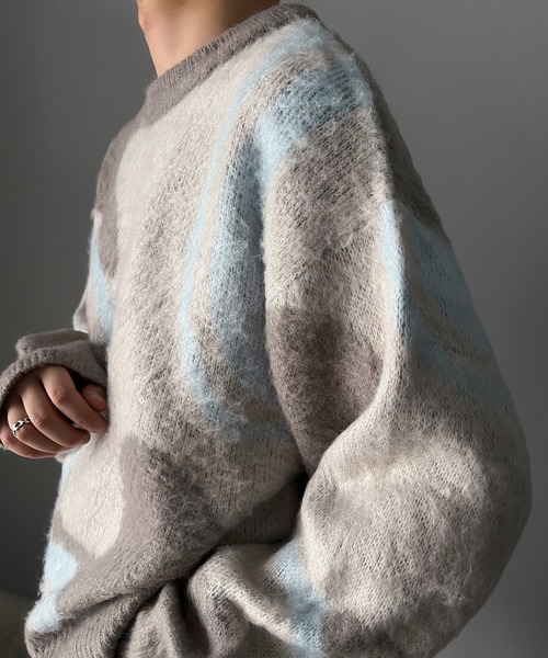 セール】1枚で映える主役級。ウェーブ柄ダブルジャガードシャギー