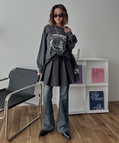 SHAGGIE（シャギー）の「ヴィンテージ風レザープリーツミニスカート（スカート・レディース・ブラック/ブラウン・FREE）」の7枚目の写真