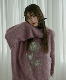 Brushed  jacquard オーバースタッズニット