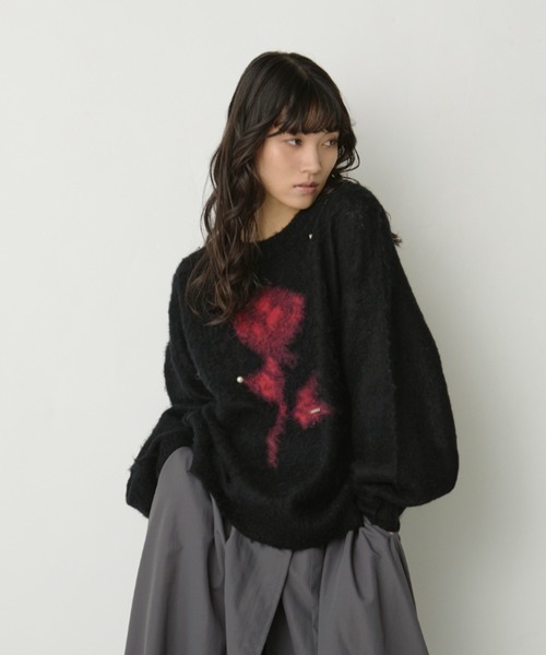 Ezick（エジック）の「Brushed  jacquard オーバースタッズニット（ニット/セーター・レディース・ブラック/チャコールグレー/ピンク・FREE）」の2枚目の写真