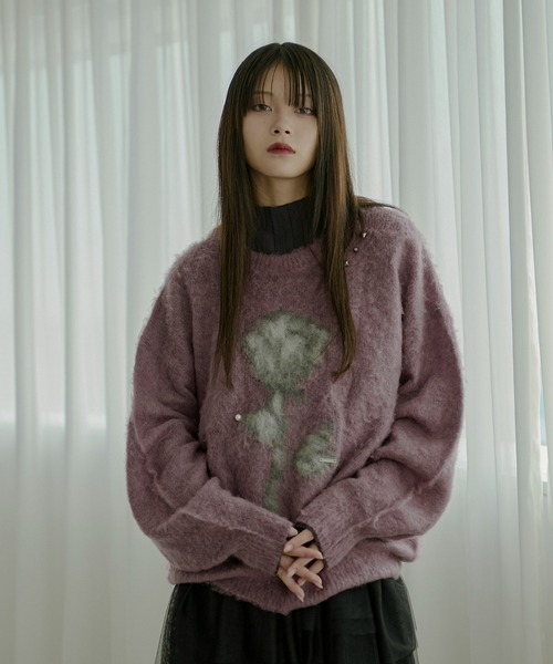 Ezick（エジック）の「Brushed  jacquard オーバースタッズニット（ニット/セーター・レディース・ブラック/チャコールグレー/ピンク・FREE）」の21枚目の写真