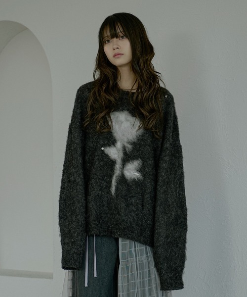 Ezick（エジック）の「Brushed  jacquard オーバースタッズニット（ニット/セーター・レディース・ブラック/チャコールグレー/ピンク・FREE）」の7枚目の写真