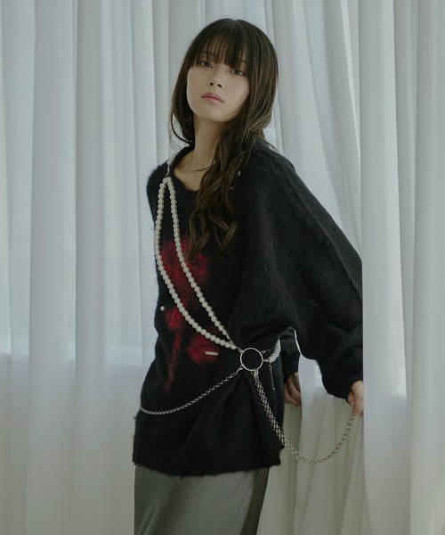 Ezick（エジック）の「Brushed  jacquard オーバースタッズニット（ニット/セーター・レディース・ブラック/チャコールグレー/ピンク・FREE）」の4枚目の写真