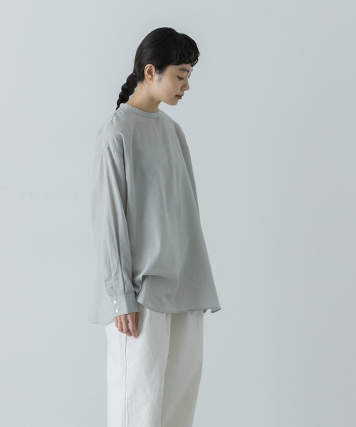 新品タグ付き かぐれ コットンシルクバックリボンブラウス グレー